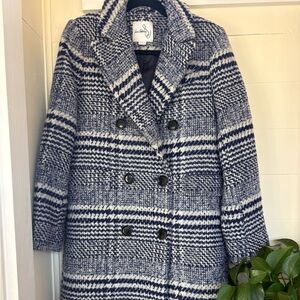 Sam Edelman Blue & White Plaid Double-Breasted Pea Coat